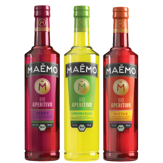 MAEMO Bio Aperitivo Berry, Bio Aperitvo Limoncello, Bio Aperitivo Bitter im 3er Vorteilsset 